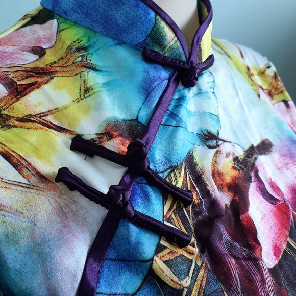 Colorful floral digital print qipao mini dress - Picture 6 of 9